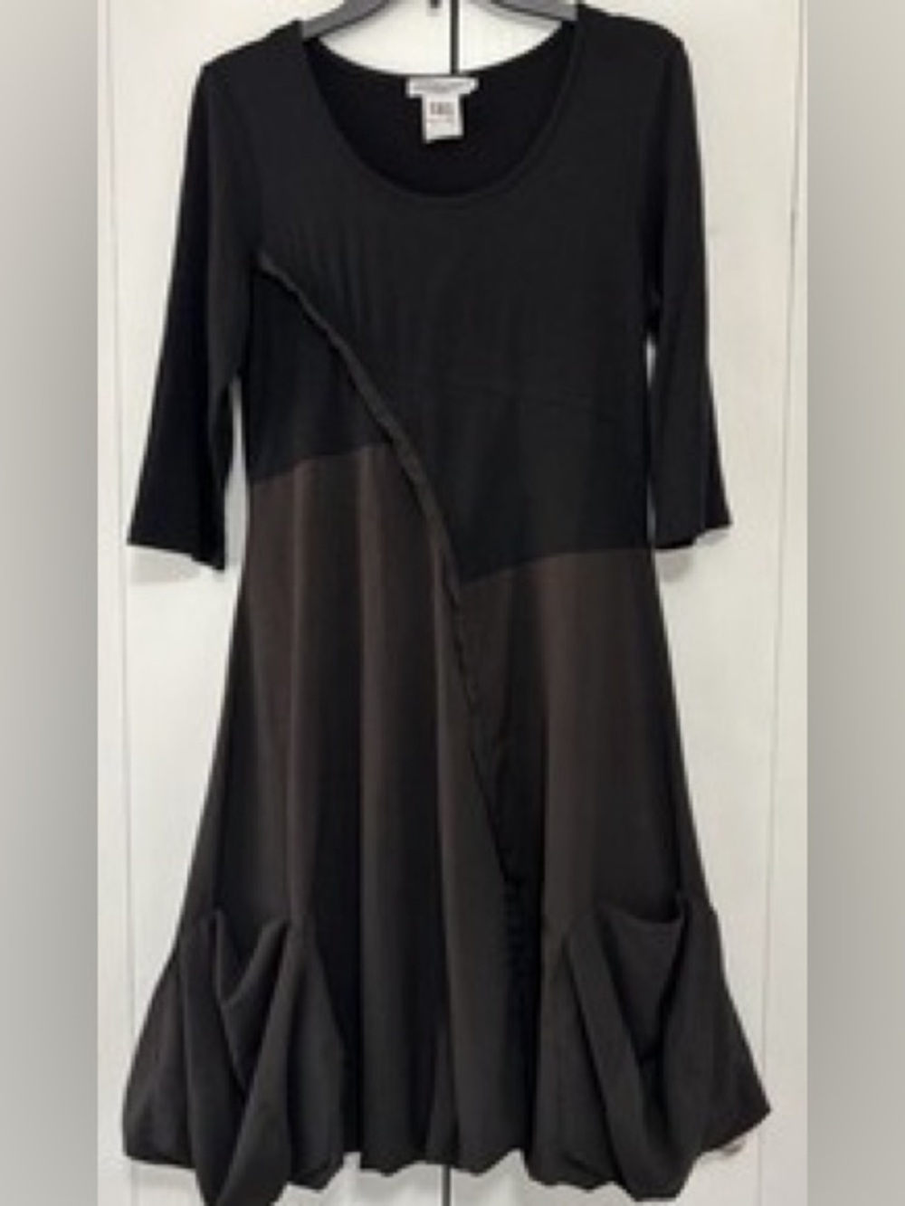 Dzhavael Couture Dress Brown midi‎ dress XS MADE In France vintage RARE  balloon
